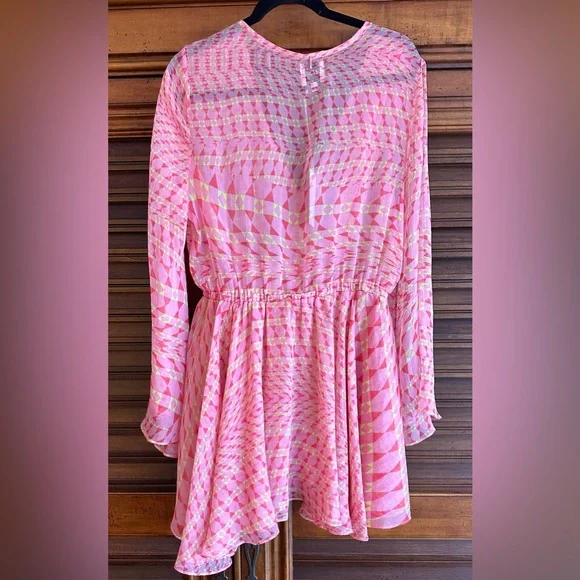 Misa Los Angeles Kaia Geometric Mini Dress in Pink -green neon NWT SIZE Large - Picture 2 of 7